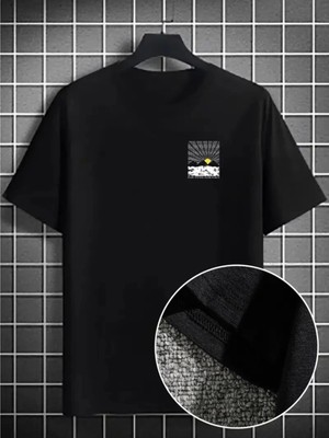 byasafkids Erkek Dağ Grafikli Tişört, Yaz Için Büyük Beden Rahat T-Shirt - Siyah