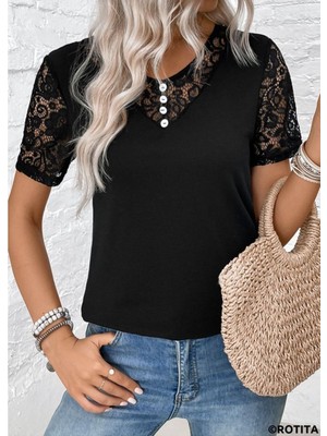 byasafkids Kadın Kısa Kollu V Yakalı Önden Düğmeli Viskon Bluz