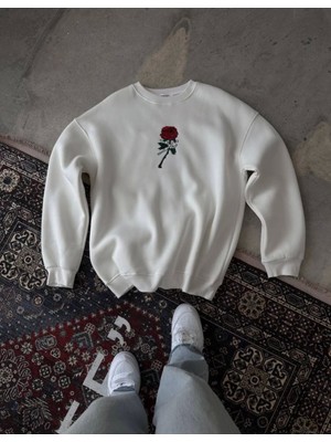 byasafkids Unisex Bisiklet Yaka Ön ve Arka Baskılı Sweatshirt - Beyaz