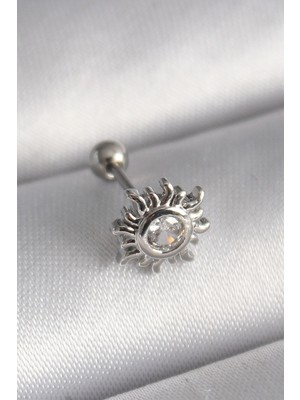 Shopwave 316L Çelik Gümüş Renk Zirkon Taşlı Güneş Tragus Piercing - TJ-PR1279