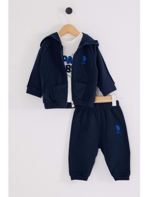 U.S. Polo Assn. Us Polo Erkek  Kapüşonlu Baskılı Sweatshırtlü  3lü Alt Üst Takım - 2584US - Lacivert - 6 Ay Lacivert