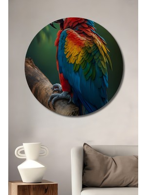 Canlı Renkler Tropikal Papağan Ahşap Dekoratif Tablo Yuvarlak Duvar Tablosu