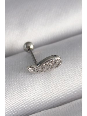 Shopwave 316L Çelik Gümüş Renk Zirkon Taşlı Kanat Tragus Piercing - TJ-PR1269