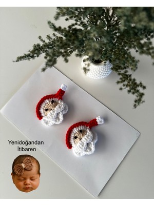 Livadesign7 Yenidoğan Bebek Tokası Noel Baba El Emeği 2'lü Klips Saçsız Bebek Toka Seti