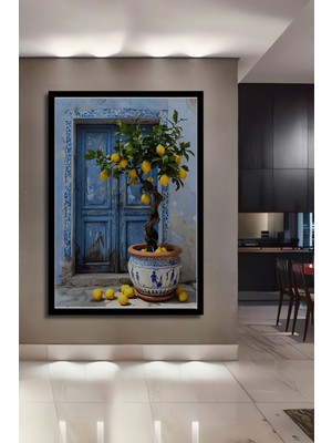 Mevsimin En Taze Hali Limon Ağacı Yağlı Boya Görünümlü Ahşap Ev,antre,ofis Tablo Çerçeve Görünümlü