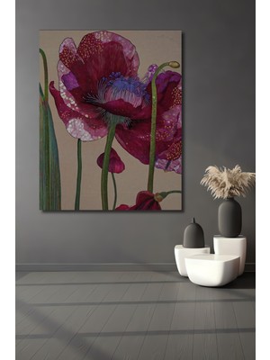 Muhteşem Gelincik Çiçeği Yağlı Boya Görünümlü Modern Sanat Ahşap Dekoratif Ev,antre,salon Tablo