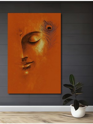 Büyüleyici Krishna Yüzü Sulu Boya Görünümlü Dekoratif Ahşap Ev,antre,salon,ofis,mutfak Tablo
