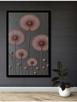 Toz Pembe Pamuk Çiçekleri Kabartmalı Ahşap Ev,antre,ofis,mutfak,yatak Odası Tablo Çerçeve Görünümlü