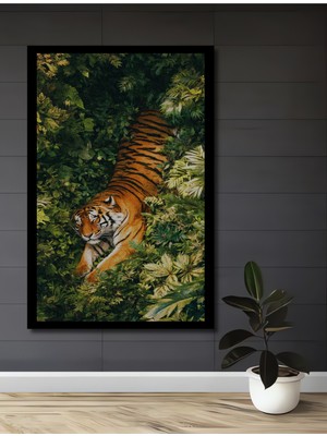 Aslan Pençesi Orman Yağlı Boya Görünümlü Ahşap Ev,antre,salon,ofis,mutfak Tablo Çerçeve Görünümlü