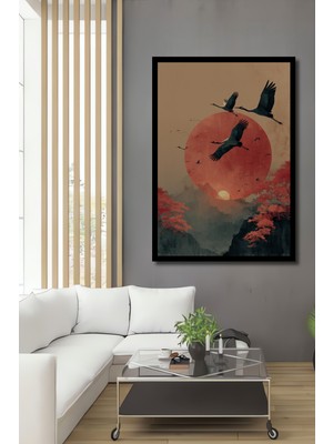 Göç Eden Turnalar Sulu Boya Görünümlü Sanat Antre,ofis,mutfak,yatak Odası Tablosu Çerçeve Görünümlü