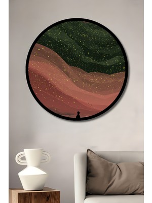 Peri Masalı Orman Manzarası Sulu Boya Görünümlü Ahşap Tablo Yuvarlak Duvar Tablosu Çerçeve Görünümlü