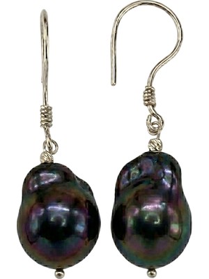 Birinci1926 Siyah Doğal Barok Inci Küpe