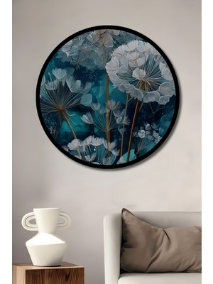 Büyülü Pamukçuklar Yağlı Boya Görünümlü Ahşap Tablo Yuvarlak Duvar Tablosu Çerçeve Görünümlü