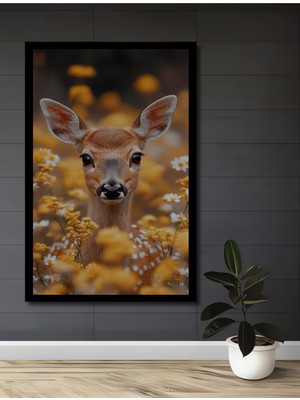 Sevimli Geyik Yavrusu Yağlı Boya Görünümlü Ahşap Ev,antre,salon,ofis,mutfak Tablo Çerçeve Görünümlü
