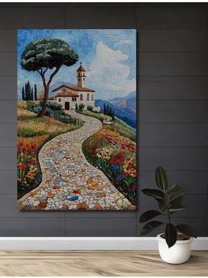 Italyan Köy Manzarası Mozaik Ahşap Dekoratif Ev,antre,salon,ofis,mutfak,yatak Odası Tablo