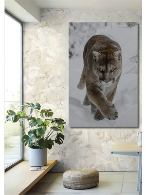 Kış Ormanı Panteri Yağlı Boya Görünümlü Dekoratif Ahşap Ev,antre,salon,ofis,mutfak,yatak Odası Tablo