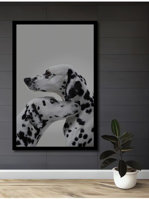Dalmations Sanatçı Ikili Yağlı Boya Görünümlü Ahşap Ev,antre,ofis,mutfak Tablo Çerçeve Görünümlü