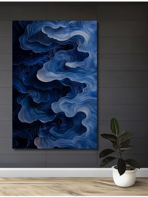 Soyut Mavi Dalgalar Sulu Boya Görünümlü Ahşap Dekoratif Ev,antre,salon,ofis,mutfak,yatak Odası Tablo