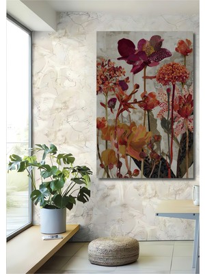 Çiçek Bahçesi Sulu Boya Görünümlü Ahşap Dekoratif Ev,antre,salon,ofis,mutfak,yatak Odası Tablo