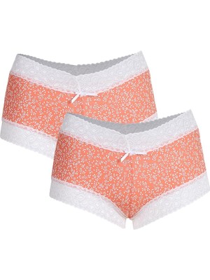 İbrahim Burak Etiler Collection Moda Çizgi Kadın Pamuklu 2li Boxer Somon 40266
