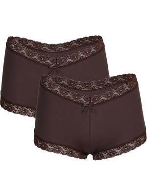 İbrahim Burak Etiler Collection Moda Çizgi Kadın Pamuklu 2li Boxer Kahve 40265