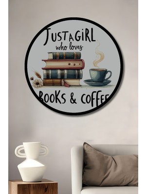 Kitapsever Kahve Sever Dekoratif Ahşap Tablo Yuvarlak Duvar Tablosu Çerçeve Görünümlü