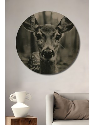 Geyik Orman Ormanlık Alan Sanat Tablosu  Yuvarlak Duvar Tablosu