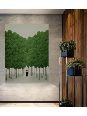 Yeşil Ormanın Gizemi Sulu Boya Görünümlü Ahşap Dekoratif Ev,antre,ofis,mutfak,yatak Odası Tablo