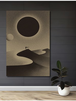 Görsel Yorumlu Kumul Çöl Güneş Tutulması Siyah Beyaz Ev,antre,salon,ofis,mutfak,yatak Odası Tablo