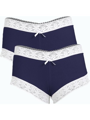 İbrahim Burak Etiler Collection Moda Çizgi Kadın Pamuklu 2li Boxer Lacivert 40277