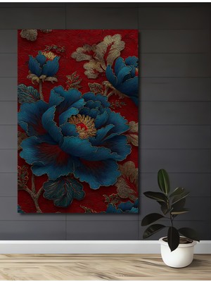 Mistik Gök Mavisi Şakayık Yağlı Boya Görünümlü Ahşap Dekoratif Ev,antre,salon,ofis,mutfak Tablo