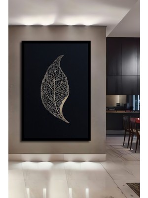 Altın Yaprak Dokusu Ahşap Ev,antre,salon,ofis,mutfak,yatak Odası Tablo Çerçeve Görünümlü