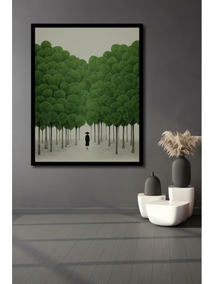 Yeşil Ormanın Gizemi Sulu Boya Görünümlü Ahşap Ev,antre,salon,ofis,mutfak Tablo Çerçeve Görünümlü