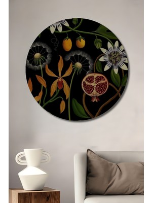 Büyülü Botanik Bahçe Yağlı Boya Görünümlü Dekoratif Ahşap Tablo Yuvarlak Duvar Tablosu