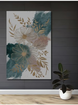 Büyülü Altın Çiçek Tasarımlı Sulu Boya Görünümlü Ahşap Dekoratif Ev,antre,salon,ofis,mutfak Tablo