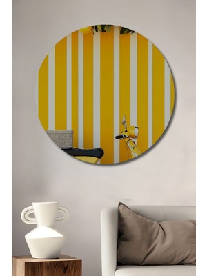 Sarı Vespa ve Limon Ağacı Desenli Dekoratif Ahşap Tablo Yuvarlak Duvar Tablosu