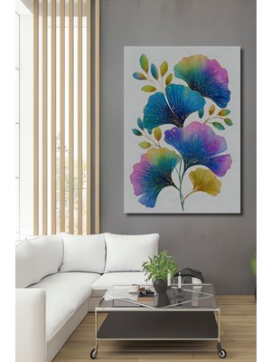 Ginkgo Yaprakları Sulu Boya Görünümlü Ahşap Dekoratif Ev,antre,salon,ofis,mutfak,yatak Odası Tablo