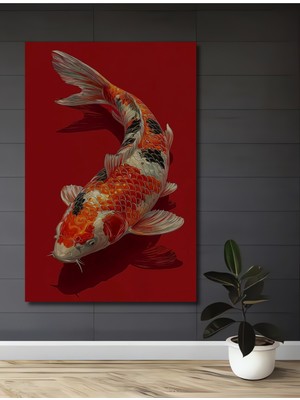 Canlı Japon Koi Balığı Yağlı Boya Görünümlü Dekoratif Ahşap Ev,antre,salon,ofis,mutfak Tablo