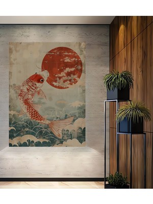 Turuncu Koi Balığı Sanatı Ahşap Ev,antre,salon,ofis,mutfak,yatak Odası Tablo