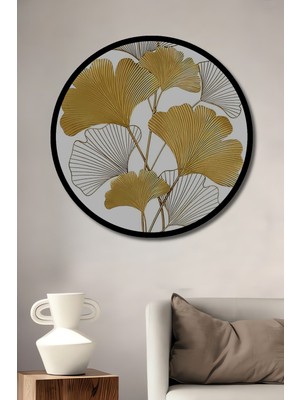 Altın Yaprak Dokunuşu Modern Metal Tablo Yuvarlak Duvar Tablosu Çerçeve Görünümlü