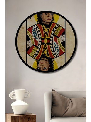 Michael Jackson Kupa Kralı Yağlı Boya Görünümlü Ahşap Tablo Yuvarlak Duvar Tablosu Çerçeve Görünümlü