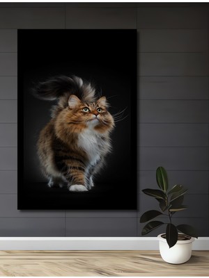 Muhteşem Tüy Dökümü Sanatlı Kedi Yağlı Boya Görünümlü Ahşap Ev,antre,ofis Tablo Çerçeve Görünümlü