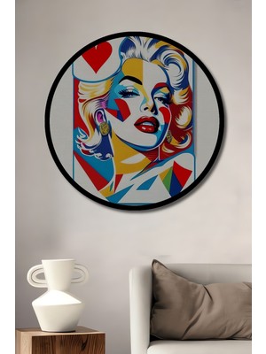 Marilyn Monroe Kupa Kızı Pop Art Ahşap Dekoratif Tablo Yuvarlak Duvar Tablosu Çerçeve Görünümlü
