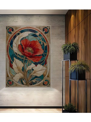 Art Nouveau Gelincik Sulu Boya Görünümlü Ahşap Dekoratif Ev,antre,ofis,mutfak,yatak Odası Tablo