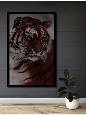 Karizmatik Kış Kaplanı Yağlı Boya Görünümlü Ahşap Ev,antre,salon,ofis,mutfak Tablo Çerçeve Görünümlü