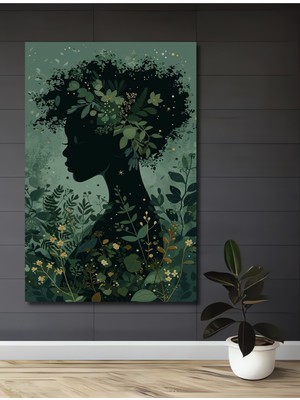 Kadın Silüeti Orman Güzelliği Sulu Boya Görünümlü Ahşap Ev,antre,salon,ofis,mutfak,yatak Odası Tablo