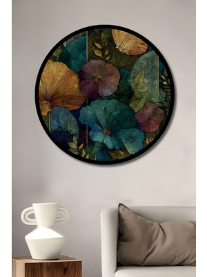 Altın Kelebek Sulu Boya Görünümlü Ahşap Dekoratif Tablo Yuvarlak Duvar Tablosu Çerçeve Görünümlü