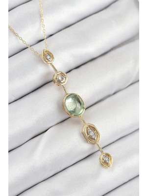 Shopwave Pirinç Zincir Yeşil Gold Renk Zirkon Taşlı Y Kolye - TJ-BKO10557