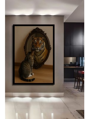 Aslan Kral Kedi Yavrusu Yağlı Boya Görünümlü Ahşap Ev,antre,ofis,mutfak Tablo Çerçeve Görünümlü