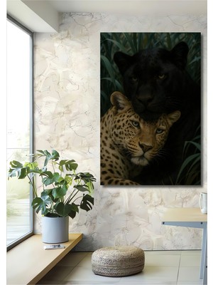 Leopar Panter Aşkı Yağlı Boya Görünümlü Dekoratif Ahşap Ev,antre,salon,ofis,mutfak,yatak Odası Tablo